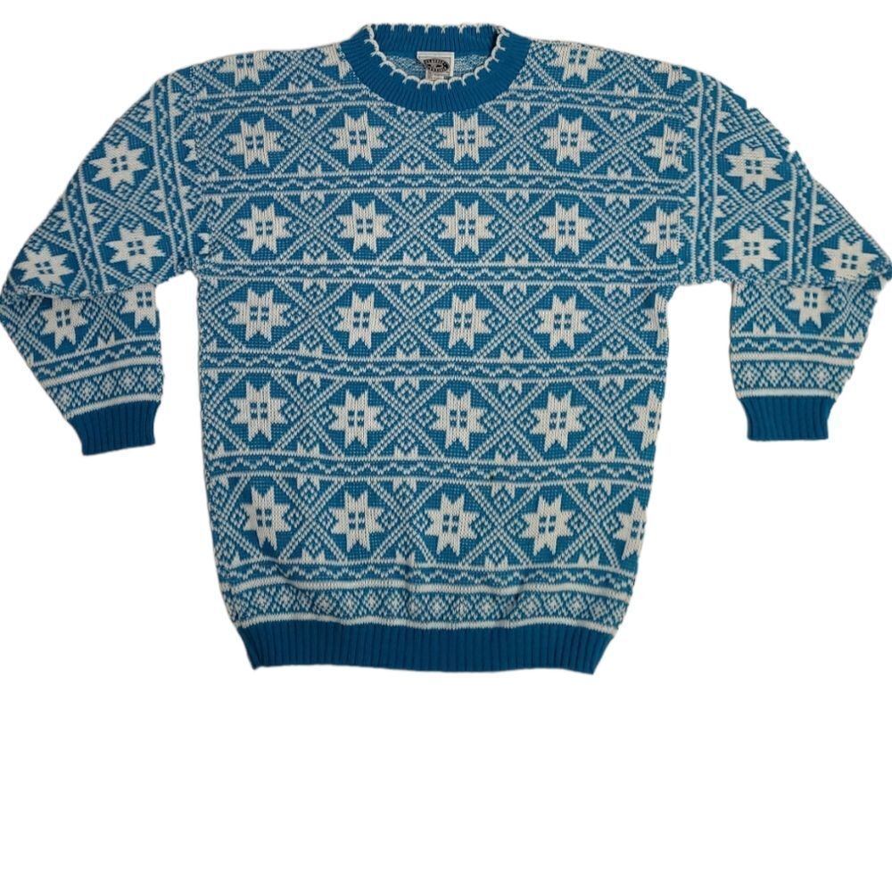 VINTAGE 90s sweater blue and white snowflake pattern XL